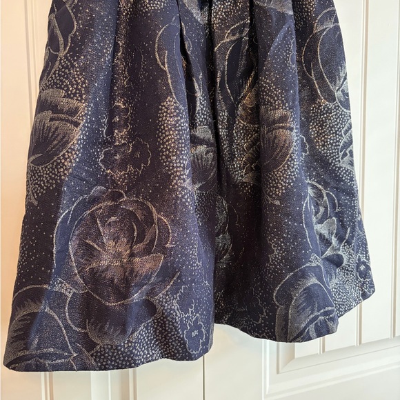 Rebecca Taylor Strapless Women's Mini Dress Navy Blue Floral Metallic Sz 10 Silk - Picture 3 of 14